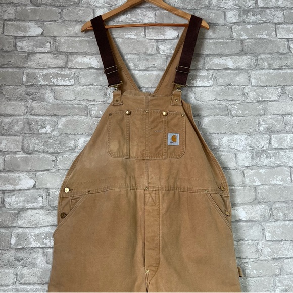 Vintage Carhartt Men's 48 Duck Canvas Bib Suspender Overalls Tan Carpenter Pants - Picture 2 of 14